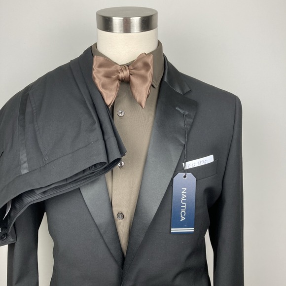 Nautica Mens 2-pc Suit Modern fit Tuxedo Jacket‎ 42L Pants 36W Black E121876 - Picture 13 of 16
